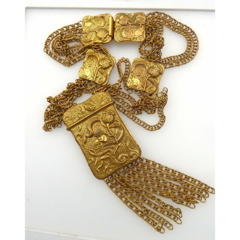 Lucien Piccard Vintage Gold-Tone Multi-Strand Chain Necklace With Ornate Pendant - Picture 8 of 8